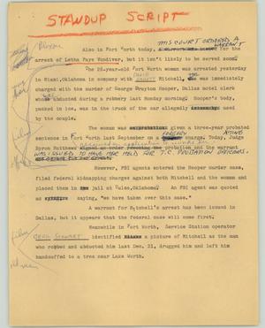 Primary view of object titled '[News Script: Motel clerk murder]'.