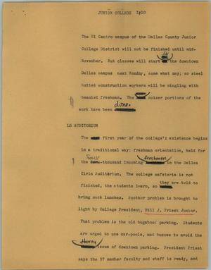 Primary view of object titled '[News Script: Junior college]'.