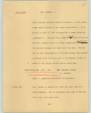Primary view of object titled '[News Script: Senator Jordan]'.