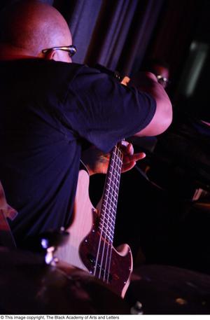 Primary view of object titled '[Bassist on stage]'.