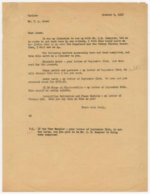 [Letter from D. W. Kempner to T. L. James, October 6, 1948]