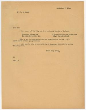 [Letter from D. W. Kempner to T. L. James, September 9, 1948]