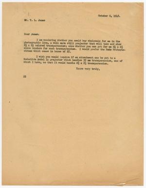 [Letter from D. W. Kempner to T. L. James, October 6, 1948]