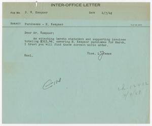 [Letter from T. L. James to D. W. Kempner, April 7, 1948]