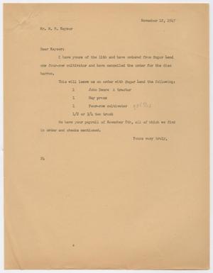 [Letter from D. W. Kempner to W. B. Keyser, November 12, 1947]