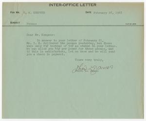 [Inter-Office Letter from T. L. James to D. W. Kempenr, February 26, 1948]