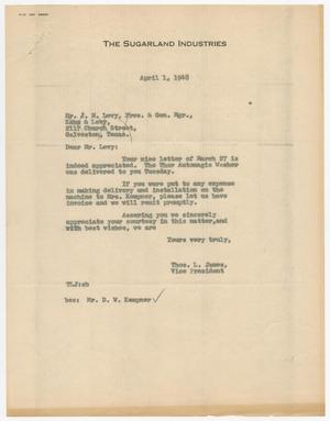 [Letter from Thos. L. James to J. M. Levy, April 1, 1948]