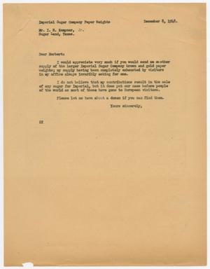 [Letter from D. W. Kempner to I. H. Kempner, Jr., December 8, 1948]