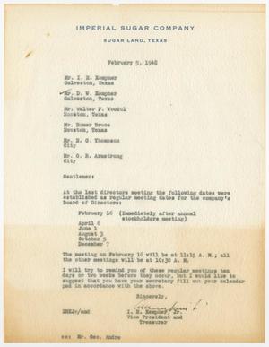 Primary view of object titled '[Letter from I. H. Kempner, Jr., to Directors of Imperial Sugar Company, February 5, 1948]'.