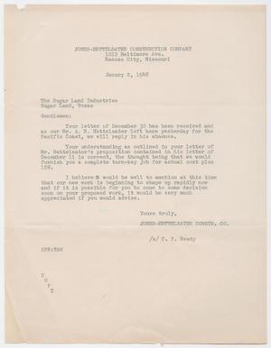 [Letter from Jones-Hettelsater Construction Company to The Sugar Land Industries, January 2, 1948]