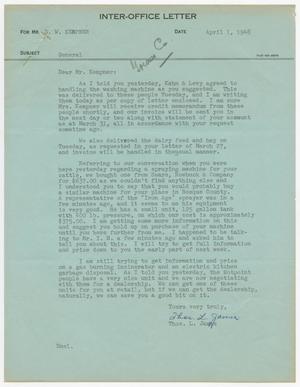 [Letter from T. L. James to D. W. Kempner, April 1, 1948]