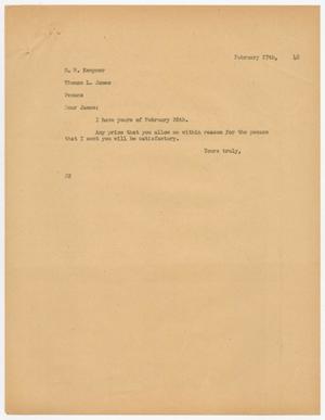 [Letter from D. W. Kempner to Thomas L. James, February 27, 1948]