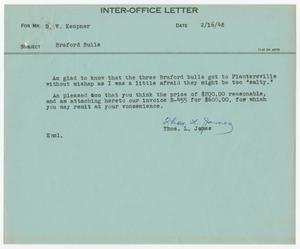 Primary view of object titled '[Letter from  T. L. James to D. W. Kempner, February 16, 1948]'.