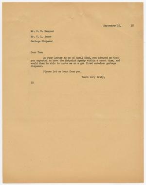 [Letter from D. W. Kempner to T. L. James, September 22, 1948]