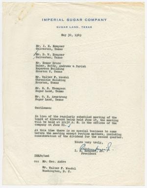 [Letter from I. H. Kempner, Jr., to Directors of Imperial Sugar Company, May 30, 1949]