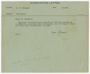 [Letter from Thos. L. James to D. W. Kempner, April 7, 1948]