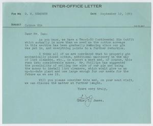 [Letter from T. L. James to D. W. Kempner, September 12, 1949]