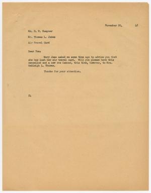 [Letter from D. W. Kempner to Thomas L. James, November 20, 1948]