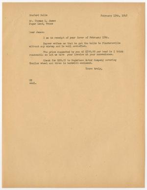 Primary view of object titled '[Letter from D. W. Kempner to Thomas L. James, February 13, 1948]'.