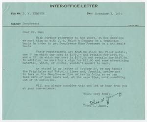 [Letter from T. L. James to D. W. Kempner, November 3, 1949]