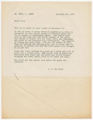 [Letter from A. S. Milikien to Thos. L. James, November 26, 1948]