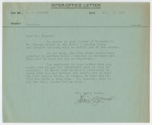 [Letter from T. L. James to D. W. Kempner, November 7, 1947]
