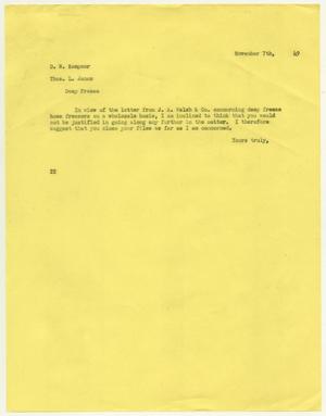 [Letter from D. W. Kempner to T. L. James, November 7, 1949]