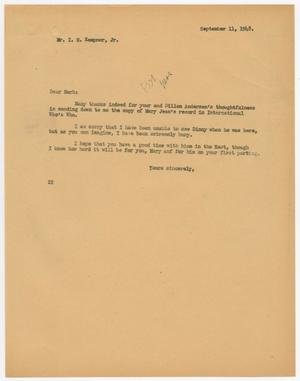 [Letter from D. W. Kempner to I. H. Kempner, Jr., September 11, 1948]