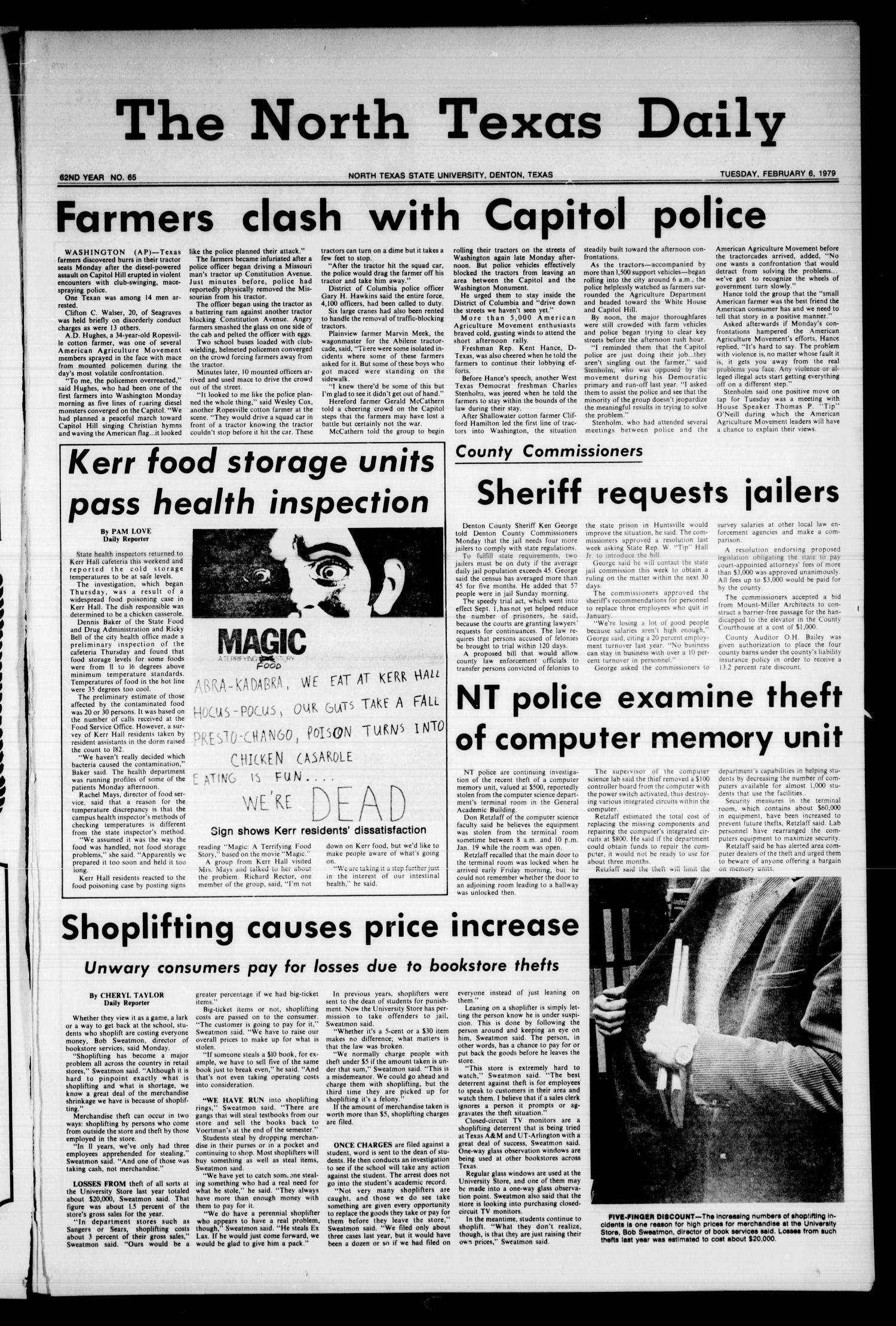 The North Texas Daily (Denton, Tex.), Vol. 62, No. 65, Ed. 1 Tuesday, February 6, 1979
                                                
                                                    [Sequence #]: 1 of 8
                                                