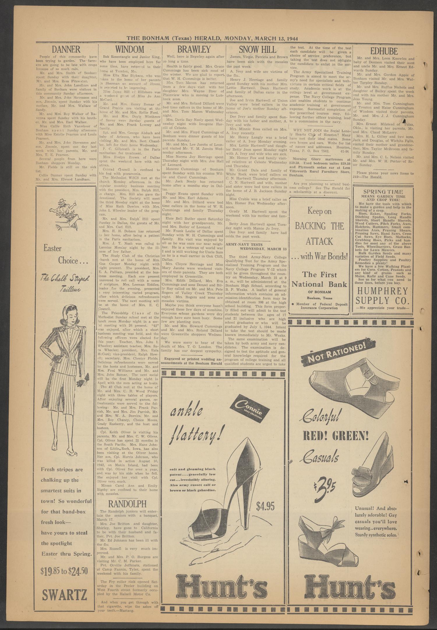The Bonham Herald (Bonham, Tex.), Vol. 17, No. 63, Ed. 1 Monday, March 13, 1944
                                                
                                                    [Sequence #]: 4 of 4
                                                