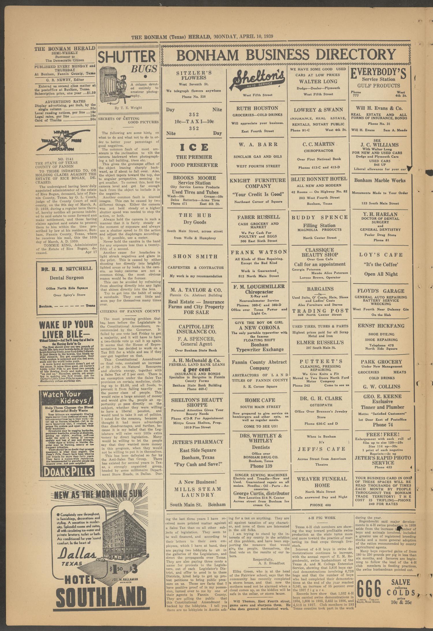 The Bonham Herald (Bonham, Tex.), Vol. 12, No. 69, Ed. 1 Monday, April 10, 1939
                                                
                                                    [Sequence #]: 2 of 4
                                                