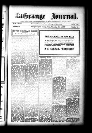 Primary view of object titled 'La Grange Journal. (La Grange, Tex.), Vol. 28, No. 41, Ed. 1 Thursday, October 8, 1908'.