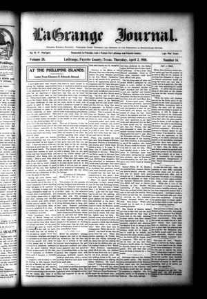 La Grange Journal. (La Grange, Tex.), Vol. 28, No. 14, Ed. 1 Thursday, April 2, 1908