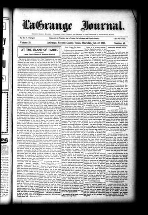 Primary view of object titled 'La Grange Journal. (La Grange, Tex.), Vol. 28, No. 43, Ed. 1 Thursday, October 22, 1908'.
