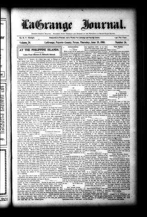 La Grange Journal. (La Grange, Tex.), Vol. 28, No. 26, Ed. 1 Thursday, June 25, 1908