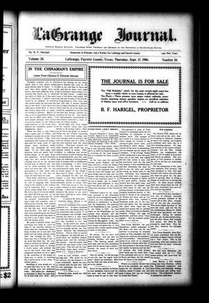 La Grange Journal. (La Grange, Tex.), Vol. 28, No. 38, Ed. 1 Thursday, September 17, 1908