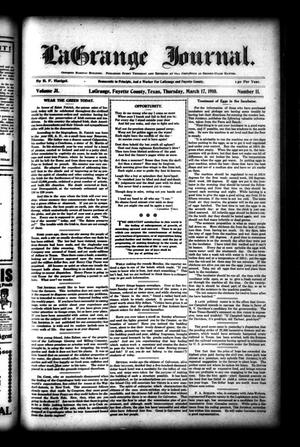 La Grange Journal. (La Grange, Tex.), Vol. 31, No. 11, Ed. 1 Thursday, March 17, 1910