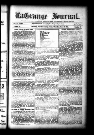 La Grange Journal. (La Grange, Tex.), Vol. 31, No. 7, Ed. 1 Thursday, February 17, 1910