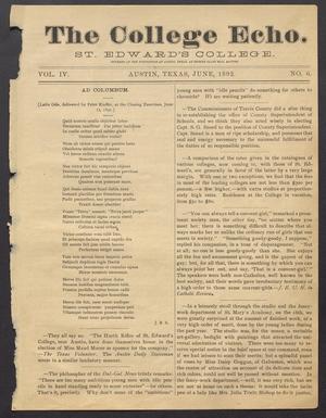 Primary view of object titled 'The College Echo. (Austin, Tex.), Vol. 4, No. 6, Ed. 1, June 1892'.