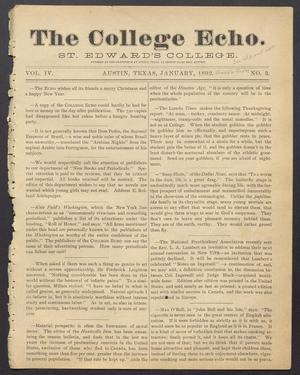 Primary view of object titled 'The College Echo. (Austin, Tex.), Vol. 4, No. 3, Ed. 1, January 1892'.
