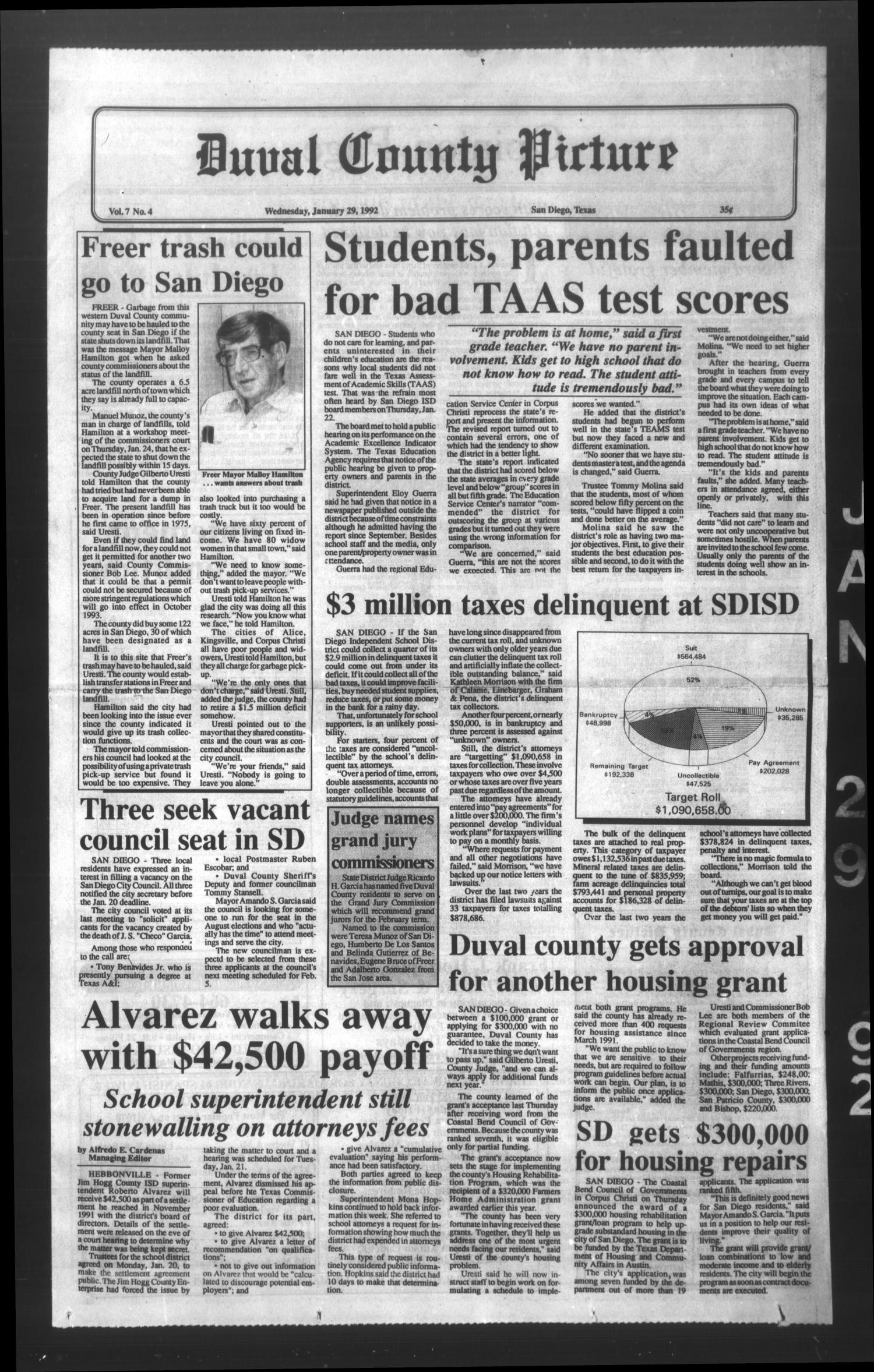 Duval County Picture (San Diego, Tex.), Vol. 7, No. 4, Ed. 1 Wednesday, January 29, 1992
                                                
                                                    [Sequence #]: 1 of 8
                                                