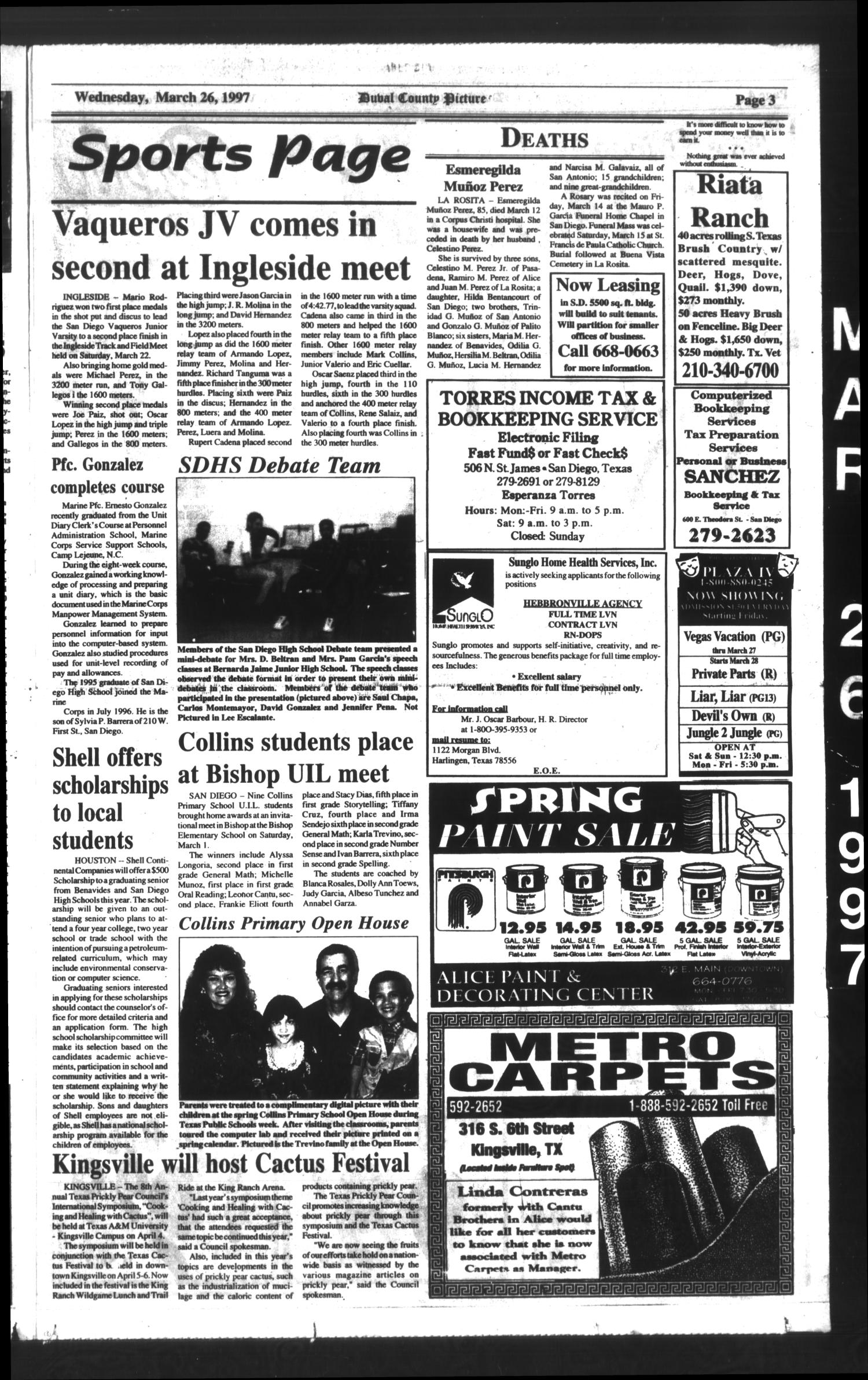 Duval County Picture (San Diego, Tex.), Vol. 12, No. 13, Ed. 1 Wednesday, March 26, 1997
                                                
                                                    [Sequence #]: 3 of 15
                                                