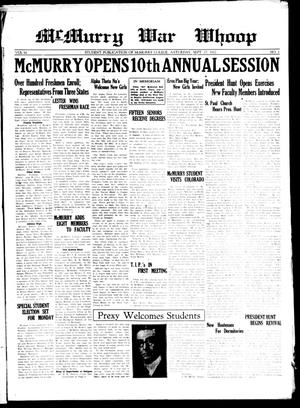 McMurry War Whoop (Abilene, Tex.), Vol. 10, No. 1, Ed. 1, Saturday, September 17, 1932