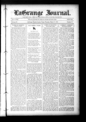 La Grange Journal. (La Grange, Tex.), Vol. 42, No. 11, Ed. 1 Thursday, March 17, 1921