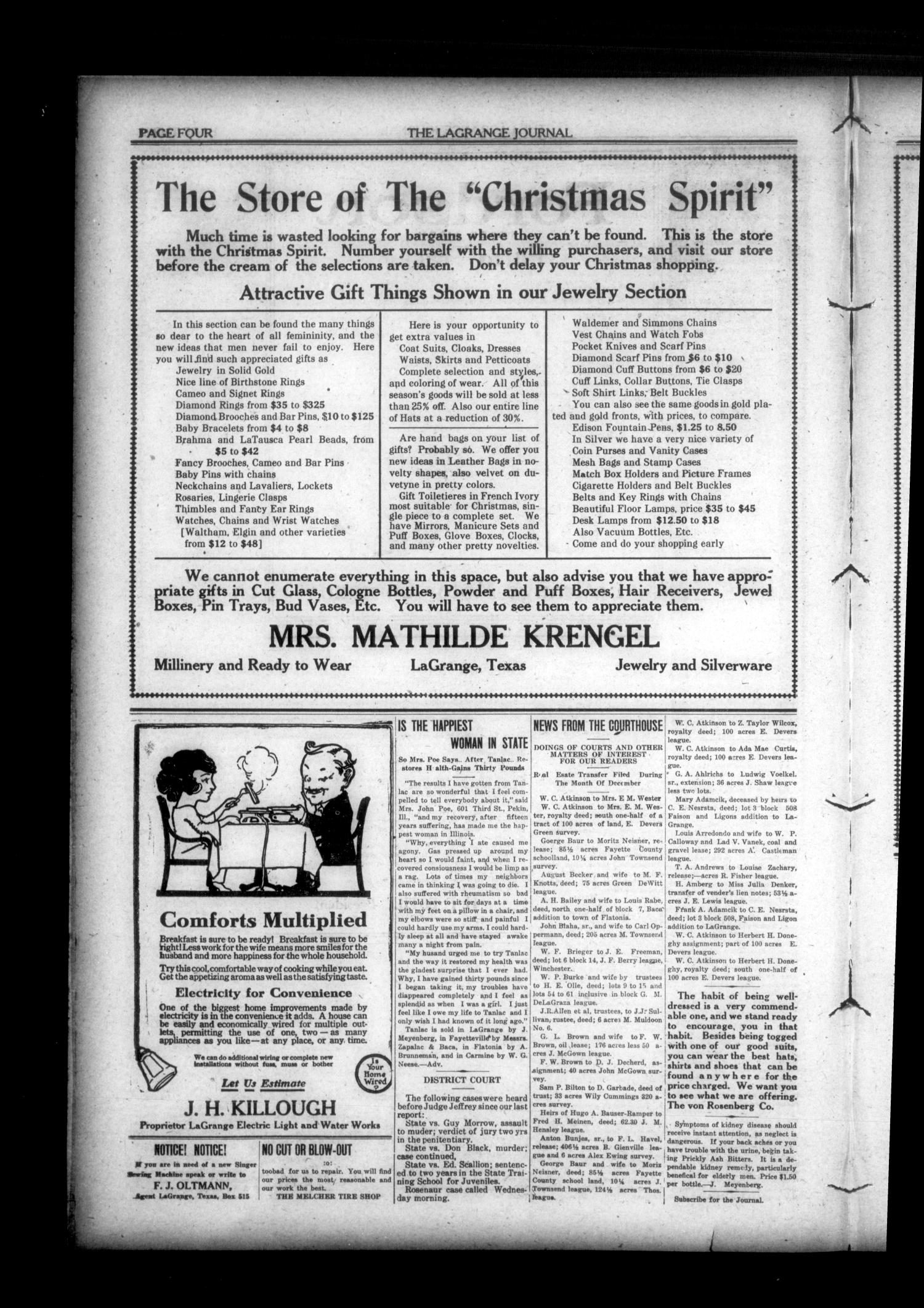 La Grange Journal. (La Grange, Tex.), Vol. 41, No. 51, Ed. 1 Thursday, December 16, 1920
                                                
                                                    [Sequence #]: 4 of 8
                                                