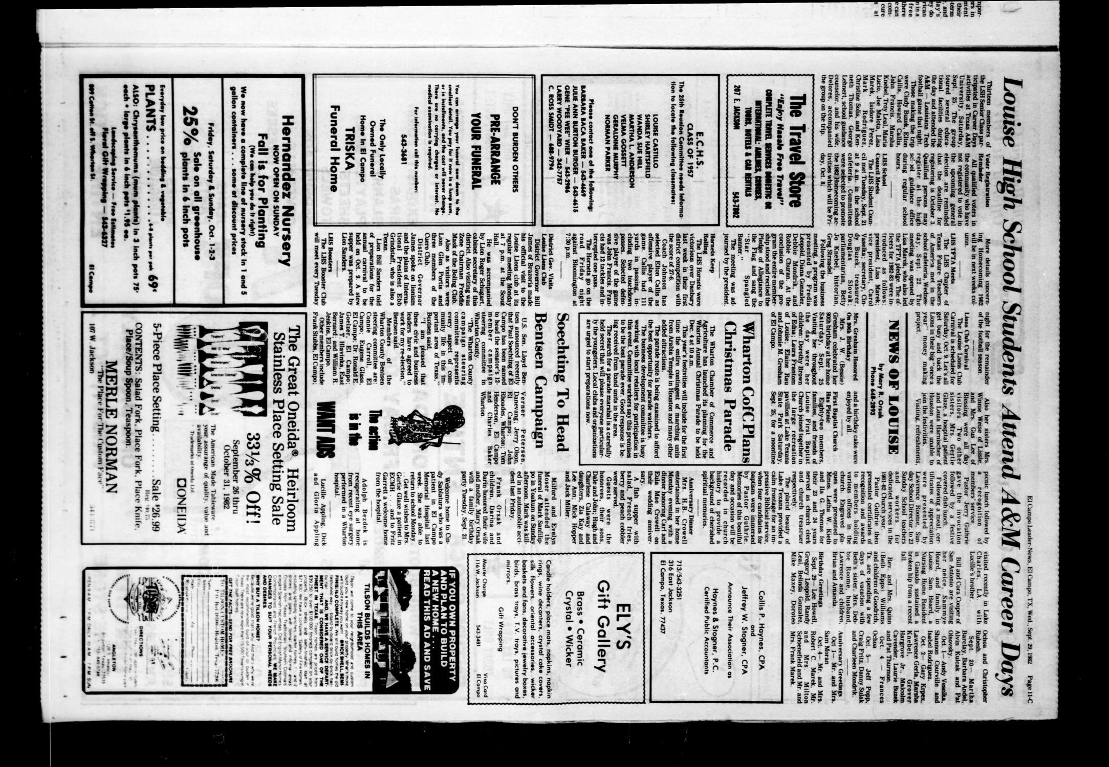 El Campo Leader-News (El Campo, Tex.), Vol. 98, No. 54, Ed. 1 Wednesday, September 29, 1982
                                                
                                                    [Sequence #]: 29 of 37
                                                