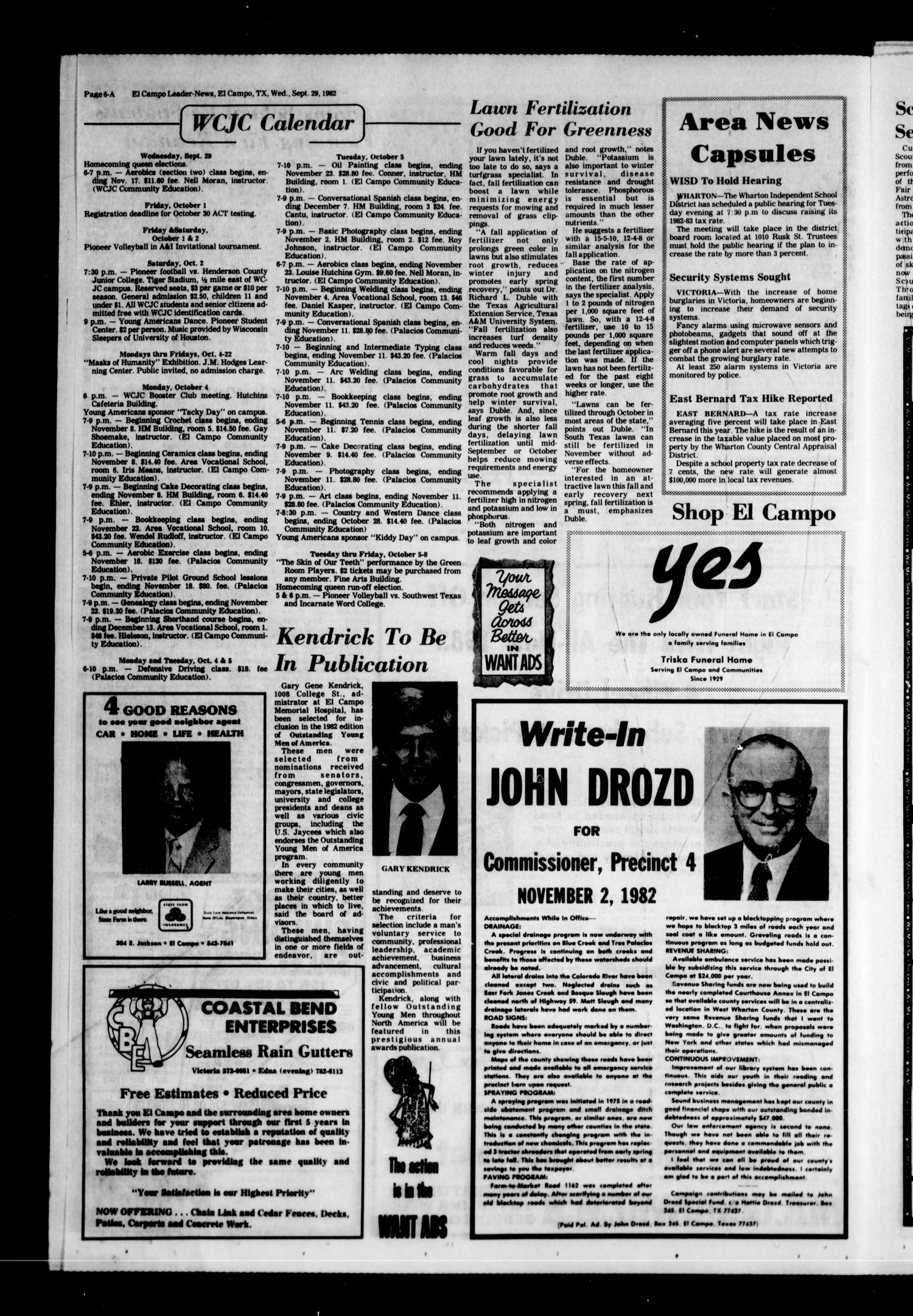 El Campo Leader-News (El Campo, Tex.), Vol. 98, No. 54, Ed. 1 Wednesday, September 29, 1982
                                                
                                                    [Sequence #]: 6 of 37
                                                