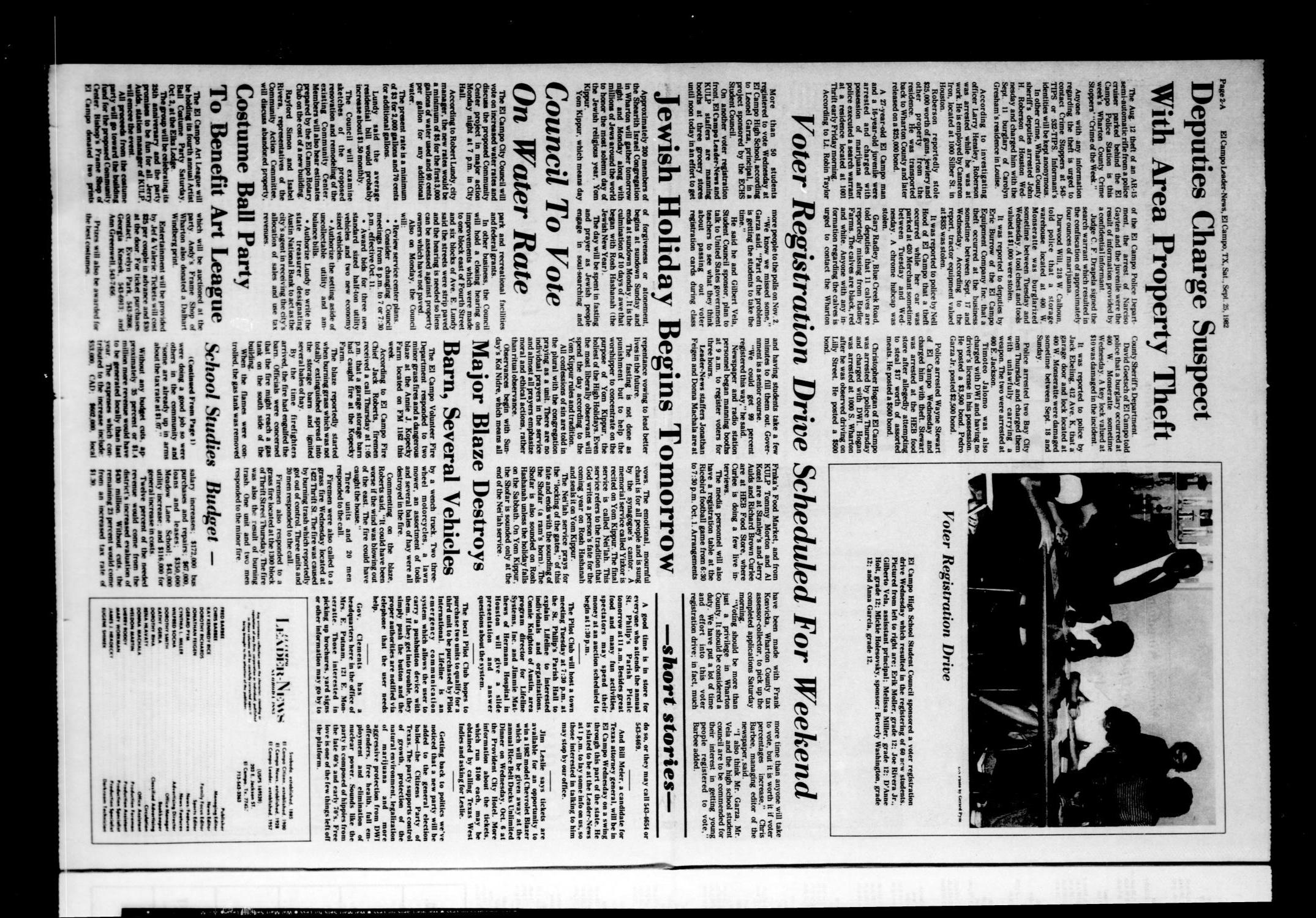 El Campo Leader-News (El Campo, Tex.), Vol. 98, No. 53, Ed. 1 Saturday, September 25, 1982
                                                
                                                    [Sequence #]: 2 of 28
                                                