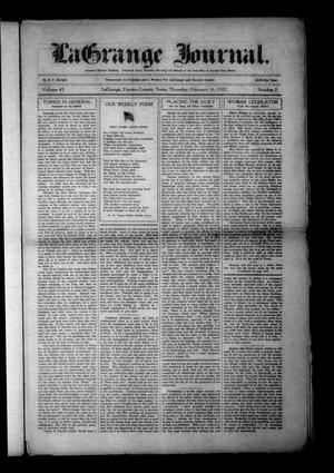 Primary view of object titled 'La Grange Journal. (La Grange, Tex.), Vol. 43, No. 7, Ed. 1 Thursday, February 16, 1922'.