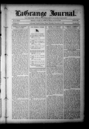 La Grange Journal. (La Grange, Tex.), Vol. 41, No. 49, Ed. 1 Thursday, December 2, 1920